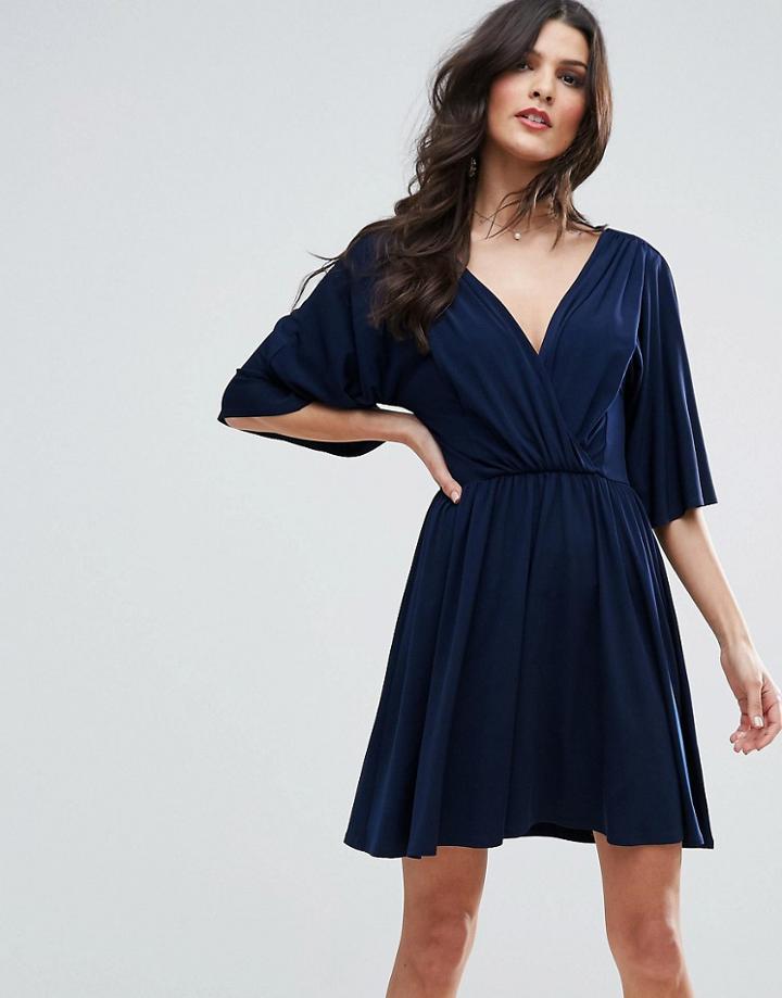 Asos Slinky Knot Back Kimono Dress - Navy