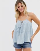 Asos Design Lattice Front Cami In Casual Fabric Sun Top-blues