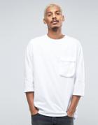 Asos Super Longline T-shirt With 3/4 Sleeve And Woven Pockets - White