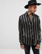 Asos Regular Fit Viscose Lurex Stripe Shirt - Black