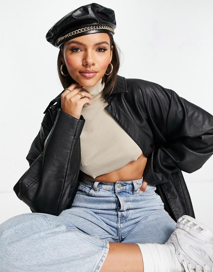 Svnx Pu Leather Chain Detail Beret In Black