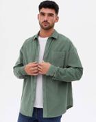 New Look Oversized Cord Overshirt In Dark Khaki-green