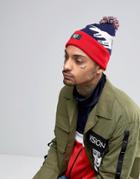 Abuze London Beanie Bobble Hat With Wasp Logo - Navy