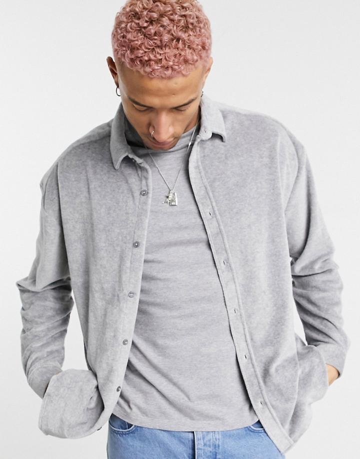 Asos Design 90s Oversized Casual Shirt In Heather Gray Velour