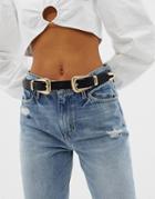 River Island Belt With Double Western Buckle In Black