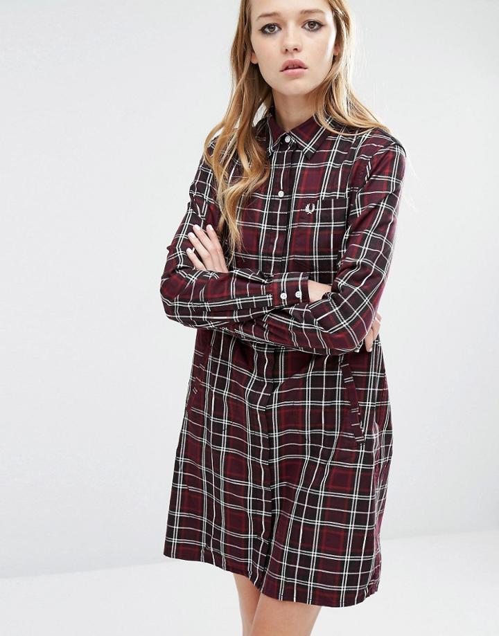 Fred Perry Plaid Check Shirt Dress - Brown