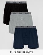 Duke Plus Three Pack Boxer Shorts In Black Navy Gray - Multi