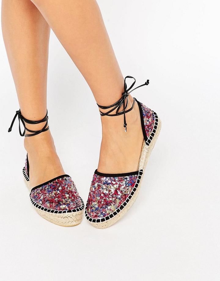 Asos Joyful Tie Leg Espadrilles - Multi Sequin