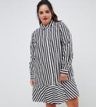 Asos Design Curve Mini Shirt Dress With Pep Hem In Stripe - Multi
