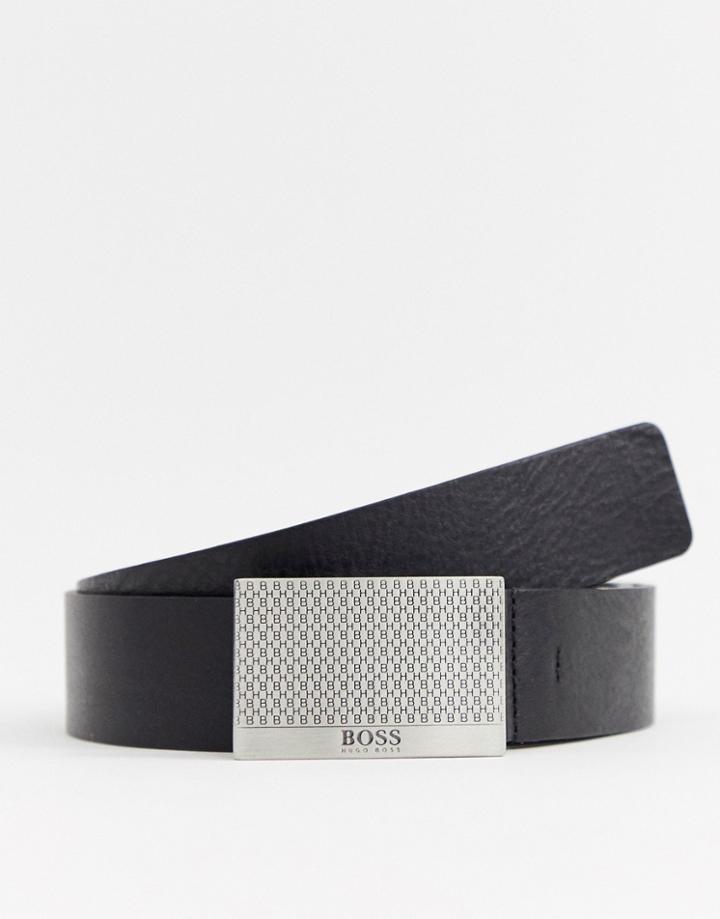 Boss Joel Placket Buckle Logo Leather Belt In Black - Black