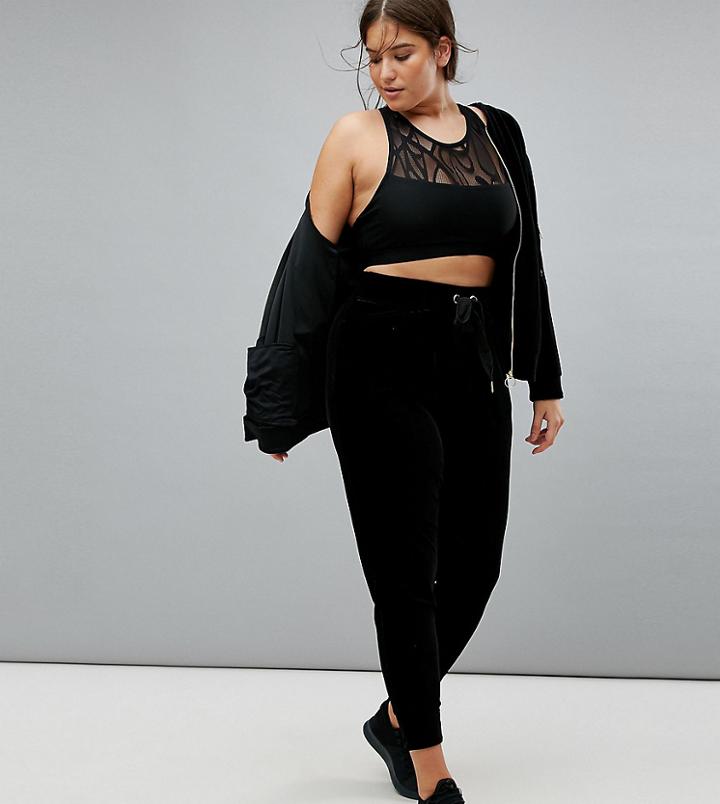Nola Velour Joggers In Black - Green