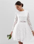 Asos Edition Crop Top Lace Mini Wedding Dress - White