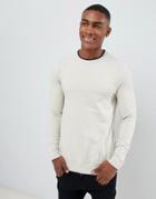 Asos Design Muscle Sweatshirt With Contrast Neck In Beige - Beige