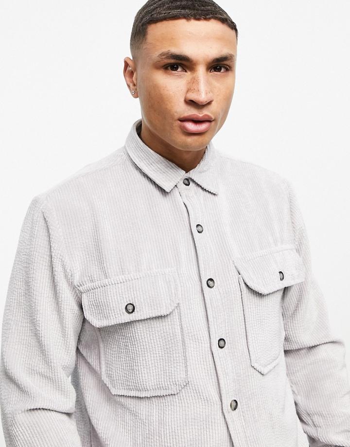 Topman Relaxed Cord Shirt In Gray-grey
