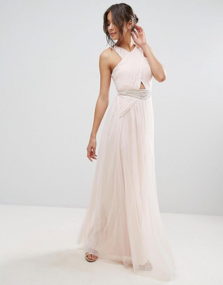 Little Mistress Embellished Waist Maxi Dress - Beige