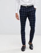Asos Design Super Skinny Suit Pants In Large Scale Navy Windowpane Check - Navy