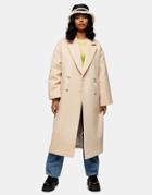 Topshop Belted Double Breasted Coat In Camel-neutral