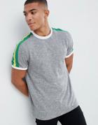 Asos Design T-shirt With Contrast Shoulder Panel In Gray Interest Fabric - Gray