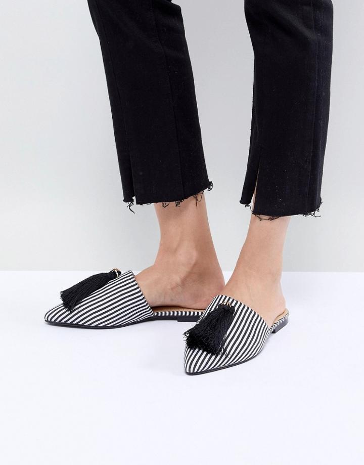 Raid Karin Black Mono Striped Flat Mules - Black