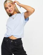 Only Organic Cotton Cropped T-shirt With Twist Front In Blue-blues