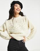 Urban Revivo Cable Knit Sweater In Beige-neutral