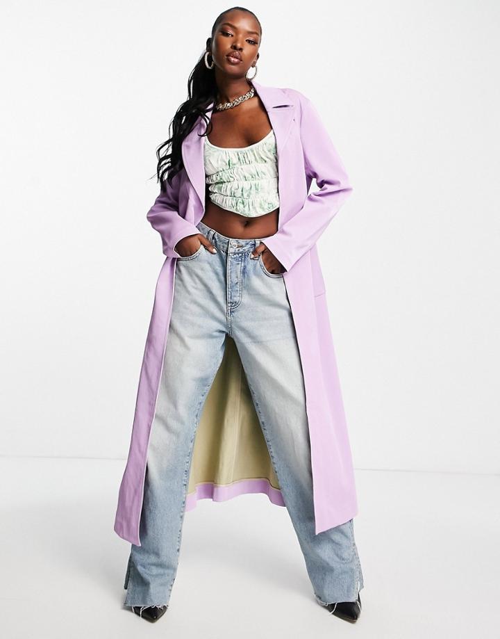 Jayley Faux Suede Trench Coat In Lilac-purple