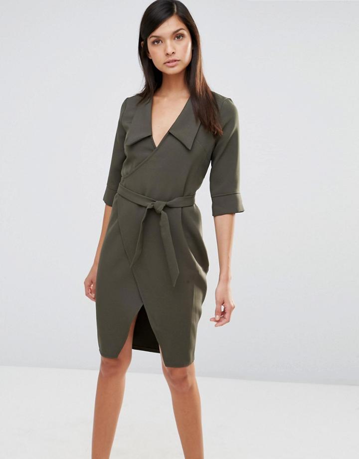Vesper 3/4 Sleeve Wrap Dress - Green