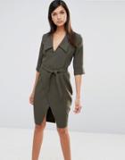 Vesper 3/4 Sleeve Wrap Dress - Green