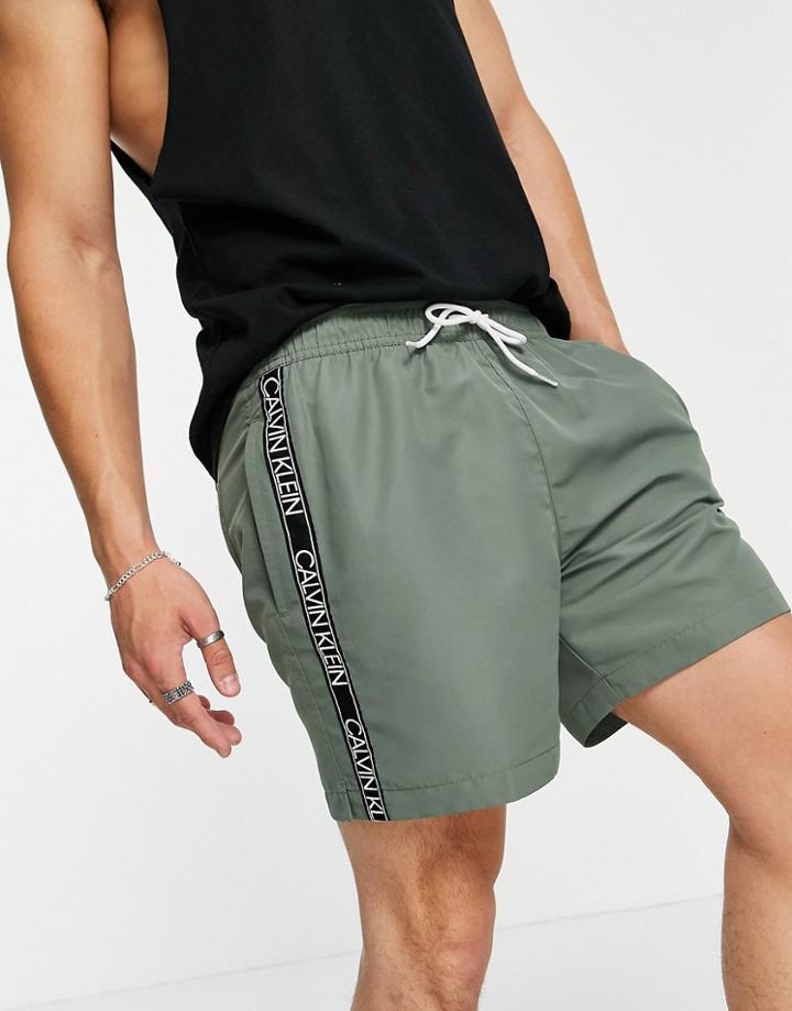 Calvin Klein Medium Drawstring Swim Shorts In Khaki-green
