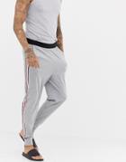 Asos Design Lounge Joggers In Gray With Stripe Side Tape In Organic Cotton - Gray