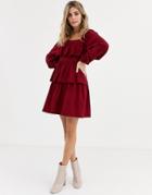 Asos Design Broderie Square Neck Mini Dress-red