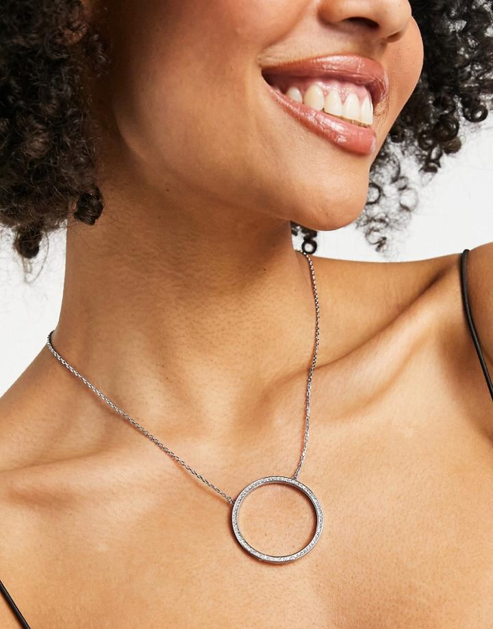 Tommy Hilfiger Crystal Circle Detail Necklace In Silver