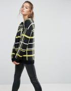 Asos Oversized Sweater With Check Pattern - Black