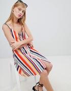 New Look Stripe Button Through Strappy Sundress - Green
