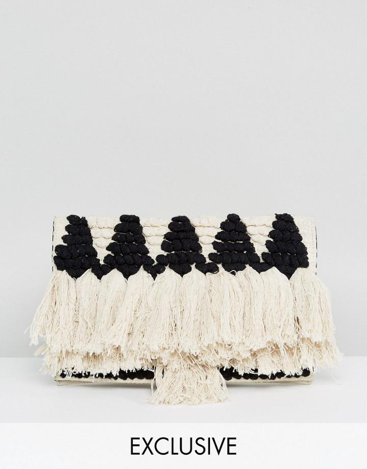 Reclaimed Vintage Inspired Straw Tassel Clutch Bag - Cream