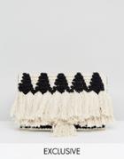 Reclaimed Vintage Inspired Straw Tassel Clutch Bag - Cream