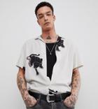Heart & Dagger Shirt With Revere Collar In Panther Print - Gray
