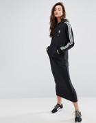 Adidas Originals Black Three Stripe Hoodie Maxi Dress - Black