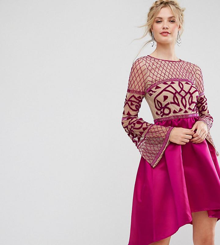 Maya Tall Allover Embellished Top Midi Dress With Asymmetric Skirt