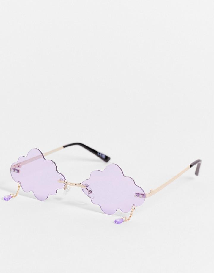 Asos Design Cloud Fashion Glasses With Crystal Tear Drops In Lilac-purple