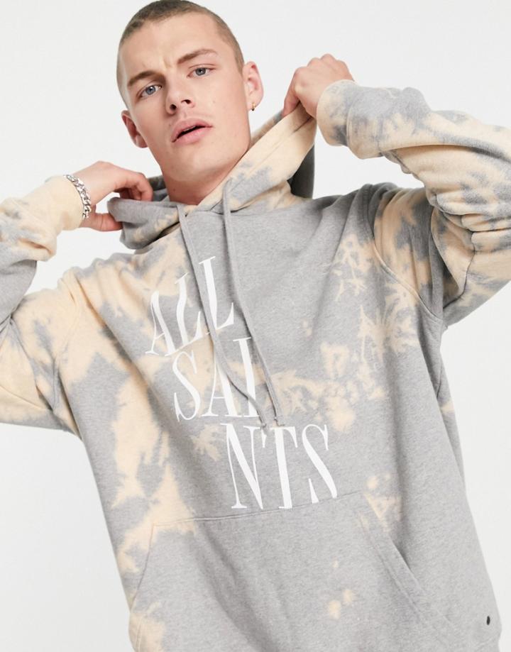 Allsaints Merger Tie Dye Hoodie In Gray-grey