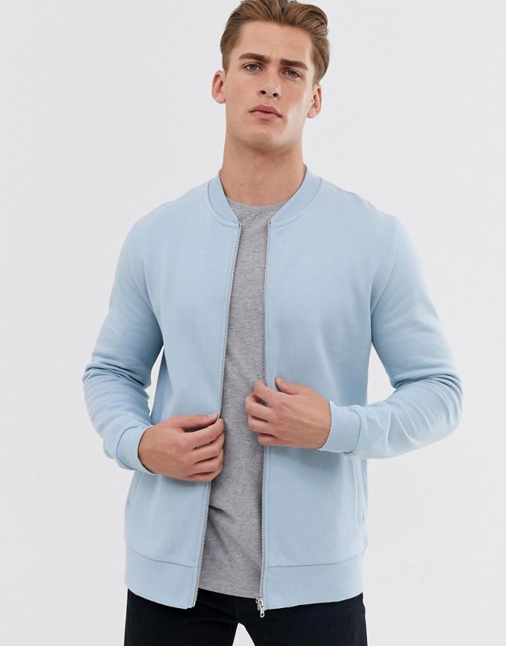 Asos Design Jersey Bomber In Light Blue - Blue