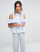 Boohoo Frill Cold Shoulder Shirt - Blue