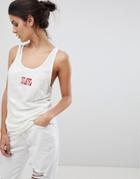 Diesel Tape Logo Tank With Rip Detail - Cream