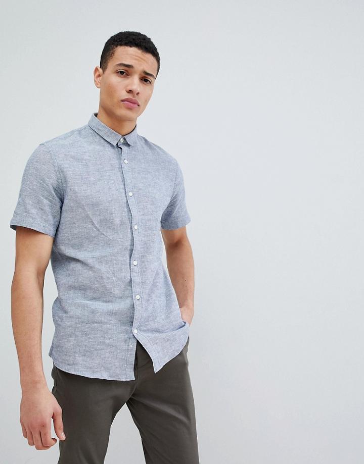 Only & Sons Short Sleeve Linen Mix Shirt - Blue