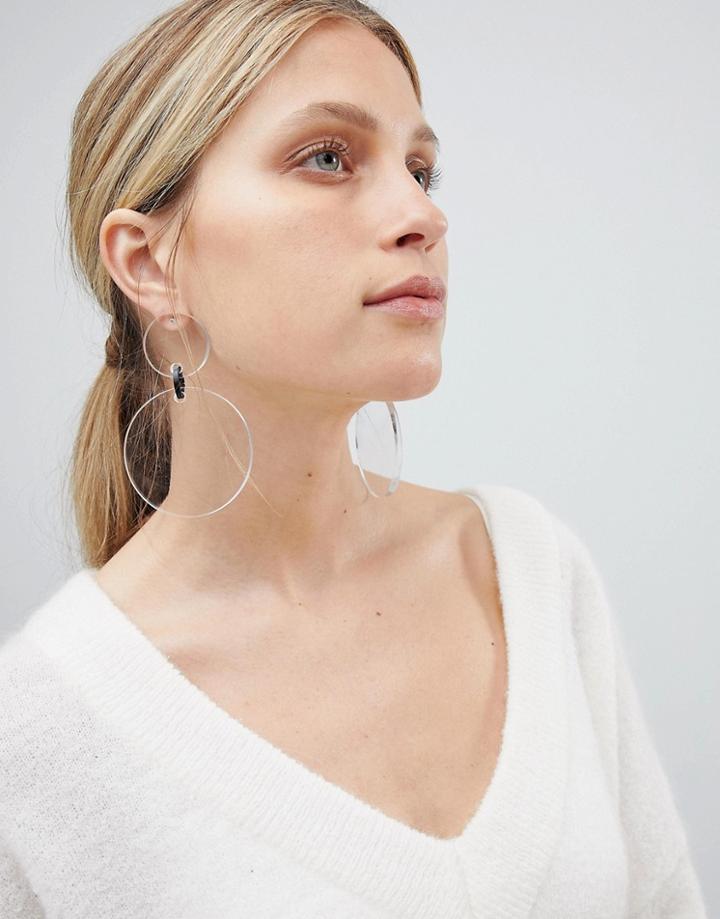 Asos Design Resin Disc Drop Earrings - Silver