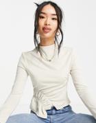 Urban Revivo Ruched Detail Top In Off White-green