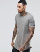 Black Kaviar Longline T-shirt With Distressing - Khaki