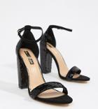 Miss Selfridge Block Heel Sequin Sandals In Black