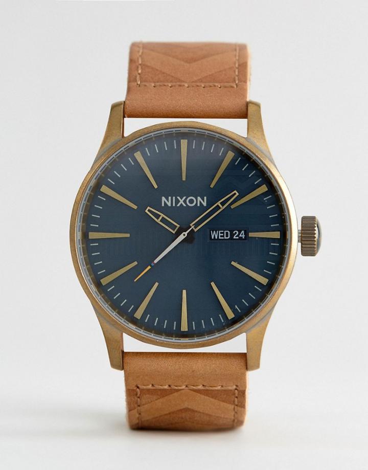 Nixon Local Sentry Leather Watch In Tan - Tan